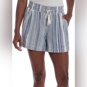 Briggs Women's Linen Blend Blue and White Striped Drawstring Shorts Sz XXL